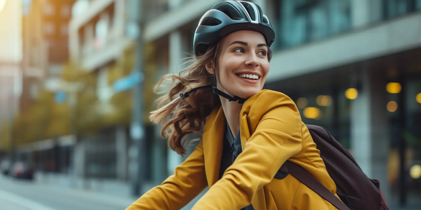 Radfahrerin sieht sich um